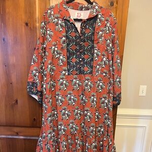 Victoria Dunn. Marigold organic cotton floral maxi dress in cinnamon -women’s XL